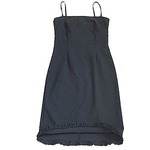 Y2K Vintage 3B Straight Neck Ruffle Trim Mini Pencil Dress Black 5 LBD Cocktail